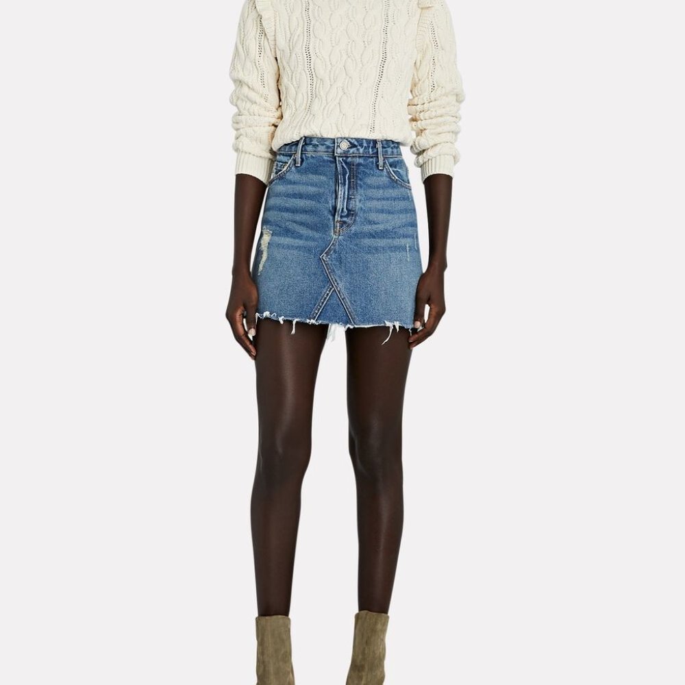 GRLFRND Eva Distressed Faded A-Frame High Waist Denim Mini Skirt REVOLVE Size 26 - Picture 5 of 16